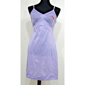 Vintage Rosalie Lavender Purple Slip Dress Size Large Red Flower Embroidery